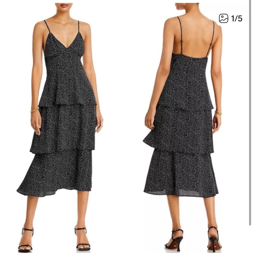 Aqua black and white Polka Dot Tiered Midi Dress